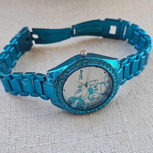 Disney Minnie Mouse Wristwatch Blue Tone Metal Strap Analog Quartz Watch Accutim - Picture 9 of 12